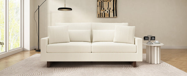 English Elm Modern Corduroy Upholstered Loveseat Sofa with Pocket Springs and Four Accent Pillows Beige N763S000040A