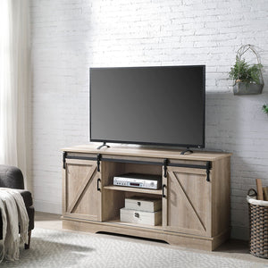 English Elm Oak Modern TV Stand with 2 Sliding Barn Doors, Cable Management, Wide Storage for TVs up to 65" B062P182853