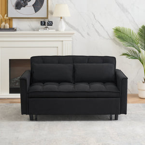 English Elm 54.30 Convertible Sofa Bed Beige Black Pink-Gray Fabric 2-Seater Solid Wood Frame 500lb Capacity PMID W1658P194082