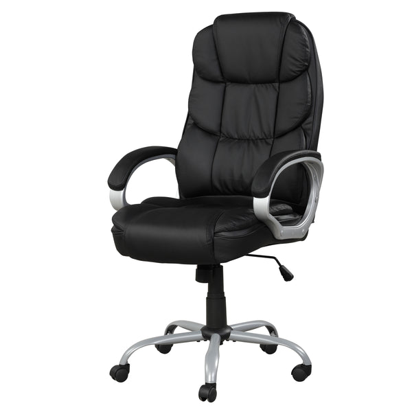 English Elm Faux Radcliff Height Adjustable Swivel Office Chair - Black PU Leatherette, Padded Arms, Ergonomic Comfort B2741P330106