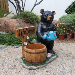 English Elm Outdoor Bear Planter Sculpture Hand Painted Resin Yard Statue for Garden Pathways W5398P455472