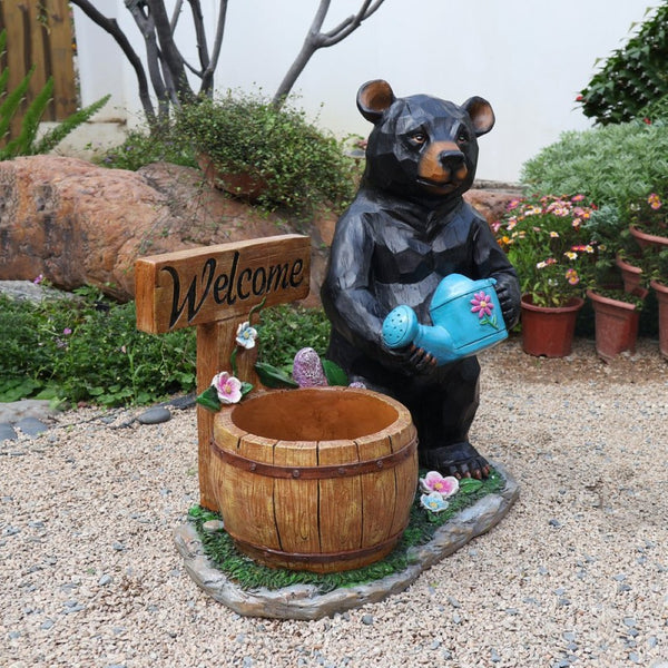 English Elm Outdoor Bear Planter Sculpture Hand Painted Resin Yard Statue for Garden Pathways W5398P455472