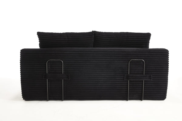 English Elm Memory foam convertible L-shaped sofa bed with corduroy upholstery, no assembly, space-saving comfort Black W2959P278446