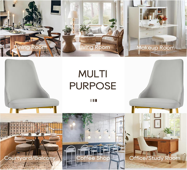 English Elm Modern Pu Sponge-Filled Dining Chair Set of 2, Gray Faux Leather, Golden Stainless Legs, Water-Resistant Stylish Seating (280 lb) W1535P227672