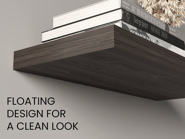 English Elm Ecco 31.5" Dark Walnut Floating Shelves Set of 2 with Hidden Brackets, Sturdy Matte Modern Storage B200P350341