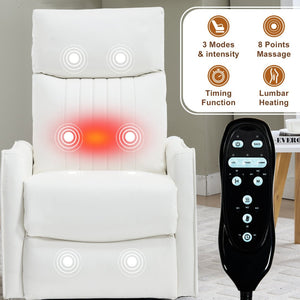 English Elm Beige Fabric Swivel Rocker Recliner with Massage Nodes and Lumbar Heat for Living Room White W1803P363432