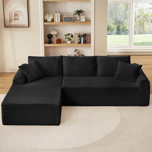 English Elm Full-Compression Modular Chaise Lounge Sofa with Corduroy Upholstery, Arched Arms, Cushions Included Black W2606P323729