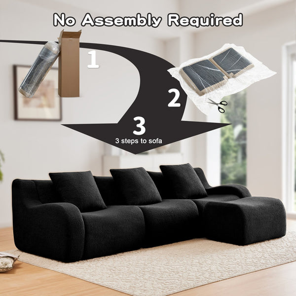 English Elm Boneless 3-Seat Modular Sofa In Plush Teddy Fabric, Ergonomic Curved Armrests, No Assembly Needed! W714S01459