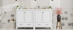 English Elm Modern 48 Inch Freestanding Bathroom Vanity Dual Ceramic Sinks Soft Close Gold Handles White N729P000001K