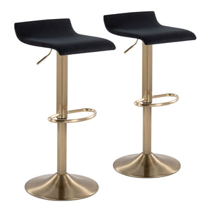English Elm Ale Velvet Adjustable Swivel Barstools Set of 2 - Brushed Gold Base, Wave Seat, Oval Footrest, 360° Glam B202P222263