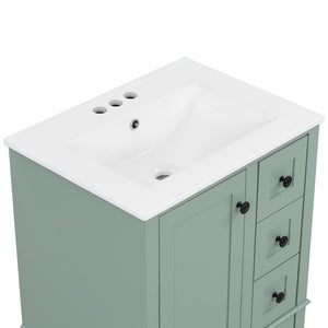 English Elm 24-inch Matte Bathroom Vanity Rubberwood Cabinet with Ceramic Sink and Soft-close Drawers Light Green N729P377516F