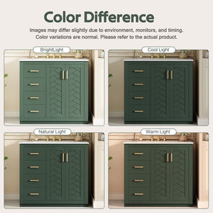 English Elm 36'' Bathroom Vanity with Ceramic Sink Combo, Solid Wood Frame, Soft-Close Drawers and Stylish Retro Groove Design Green N710P291684F