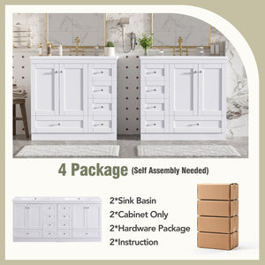 English Elm 72-inch Shaker Double Bathroom Vanity White Mdf Soft Close Drawers Resin Basin N729P000029K