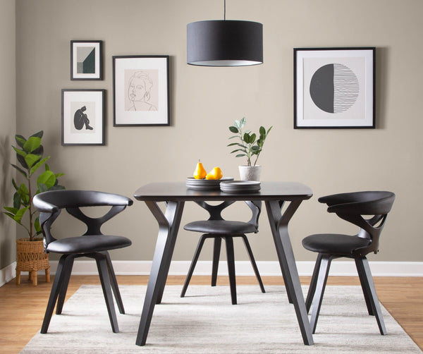 English Elm Gardenia Contemporary Swivel Dining & Accent Chair in Black Faux Leather with Cutout Back Design B202P223566