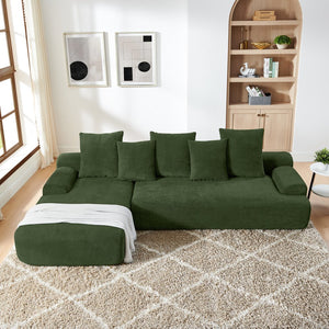 English Elm 110.25x67'' Compression Sofa Modern Upholstered L-Shape Sectional Couch 4-Seat Melange Velvet Comfort Green W1413S00085
