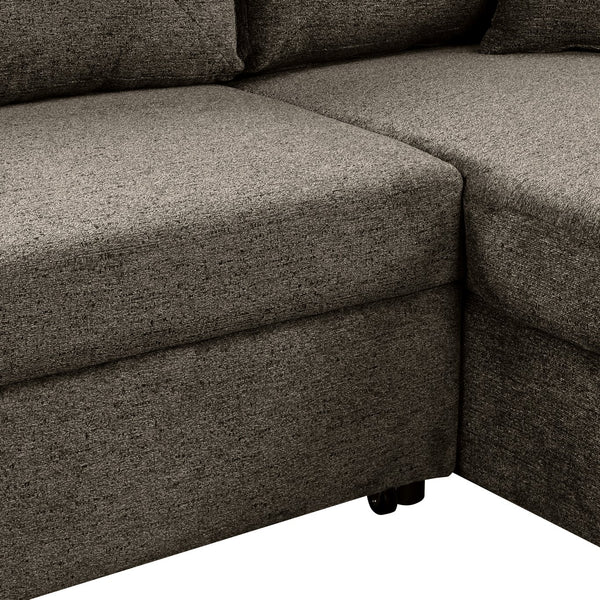 English Elm Reversible Velvet Sleeper Sectional Sofa Bed with Storage Chaise, Pull-Out L-Shaped Design, Stools Included Knox Charcoal SG000790AAE