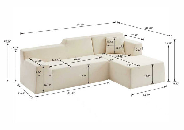 English Elm Modern Corduroy L-shaped Sectional Sofa with High Back for Cozy Living Rooms W3396P414718