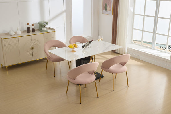 English Elm 061-Set Of 1 Pink Velvet Dining Chair With Curved Backrest & Golden Legs For Modern Spaces W527P255478