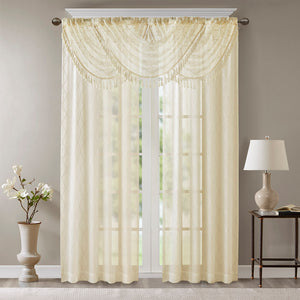 JLA Home Madison Park - Diamond Sheer Embroidered Valance with Tassel Trim — Soft Waterfall Drape, Neutral Texture for Layering MP41-4937
