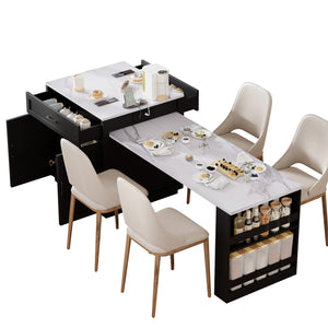 English Elm K&K Extendable Kitchen Island with Dining Table, 51.2" Seating for 2-6, Power Hub & Double Storage Black N707S000010B