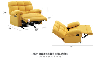 English Elm Modern Yellow Padded Arm Recliner — Bright Fabric Upholstery, Padded Arms, Compact 38"H x 37"W x 39"D Comfort Seat B078108339