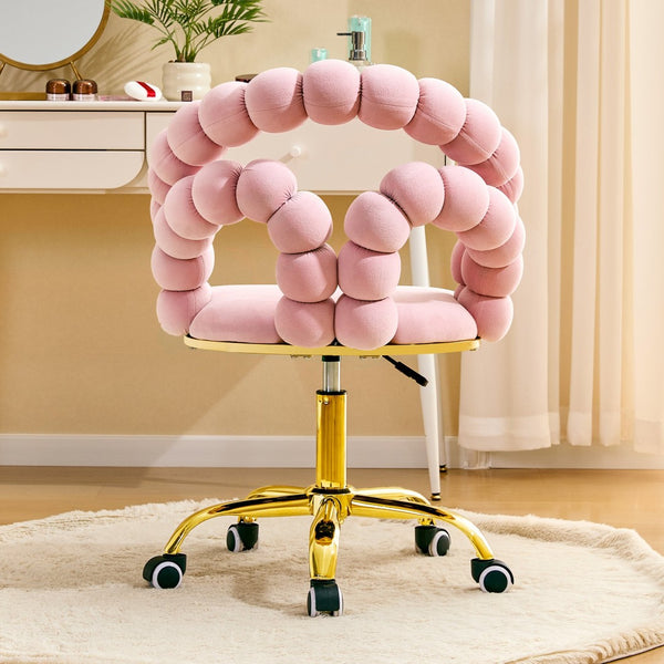 English Elm Pink Velvet Bubble Swivel Chair Gold Base Adjustable Glam Seat for Vanity Office W3875P446136
