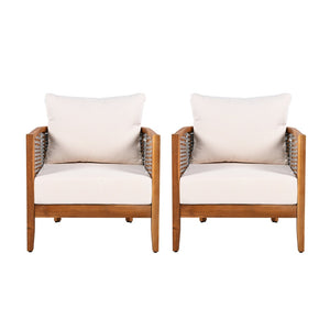 English Elm Outdoor Acacia Wood Tub Chair Woven Rope Deep Seating with Cushions for Patio Garden N780P245859G-2