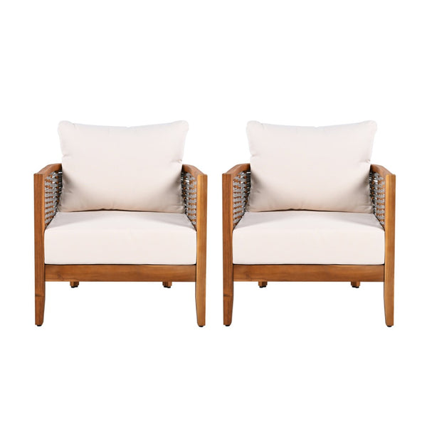 English Elm Outdoor Acacia Wood Tub Chair Woven Rope Deep Seating with Cushions for Patio Garden N780P245859G-2