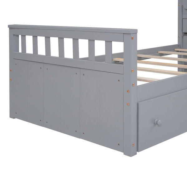 English Elm L-shaped Twin Loft Platform Bed with 7 Drawers Full Guardrails Kids White Pine LT000853AAE