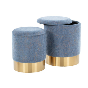 English Elm Marla Plush Nesting Ottoman Set with Gold Metal Base — Glam Contemporary Seating and Space-Saving Design Blue B202P223731