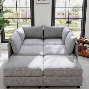 English Elm Modular Sectional Sofa with Under Seat Storage Converts to Sleeper for Living Room Grey W680S00130