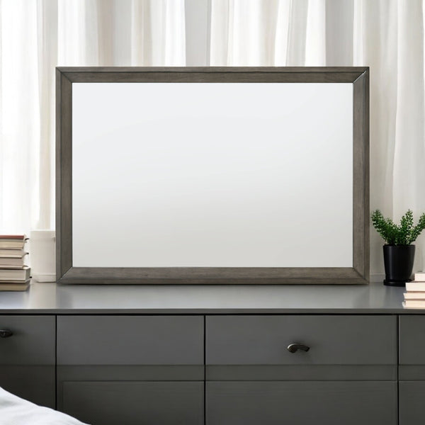 English Elm Escher Gray Oak Finish Wall Mirror 41x27" Landscape Frame Synthetic Wood Modern Rustic Accent Decor B2726P261876