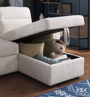English Elm Ugo Chenille Sleeper Sectional Sofa with Storage Chaise and Built-in Usb Charging Ports Beige B2749S00071