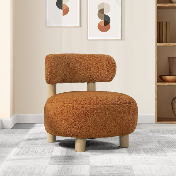 English Elm Modern Boucle Upholstered Barrel Accent Chair with Plush Round Seat, Slim Back & Natural Wood Legs Orange 30.51 L x 30.51 W x 30.1 H B011P308570