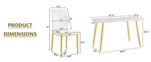 English Elm Table and Chair Set Marble Glass Top Gold Legs Modern Dining for Small Spaces W1151S04637