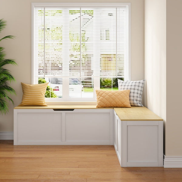 English Elm Right-angle Corner Storage Bench Nordic Two-tone Wood Seat for Compact Dining Spaces W5026P429576
