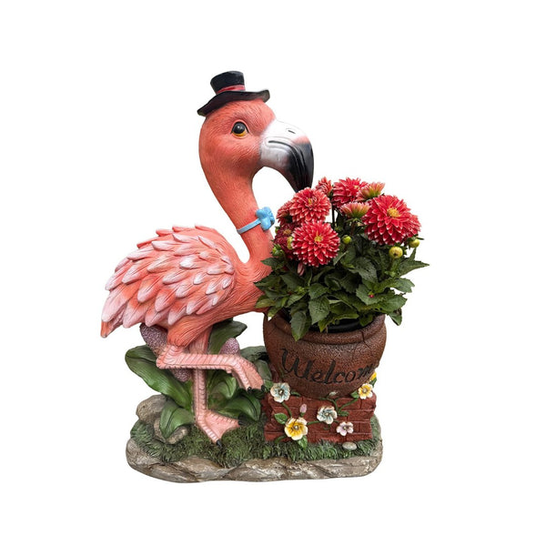 English Elm Outdoor Whimsical Flamingo Resin Planter Sculpted Garden Statue for Porch Decor W5398P454682