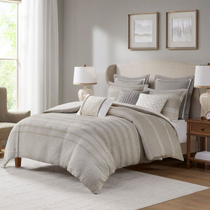 Madison Park Signature Carmel Casual 8 Piece Oversized Jacquard Comforter Set with Euro Shams and Throw Pillows MPS10-498 Natural/Beige