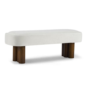 English Elm Indoor Boucle Upholstered Bench with Walnut Legs Textured Khaki Dining Seating Beige,Walnut N779P390675B