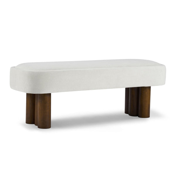 English Elm Indoor Boucle Upholstered Bench with Walnut Legs Textured Khaki Dining Seating Beige,Walnut N779P390675B
