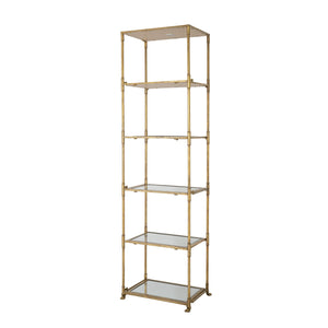 English Elm Antique Mirrored Six-Tier Shelving Unit with Iron Frame, Sleek Sparkle Display Shelf 73x24x7" W2078P370621