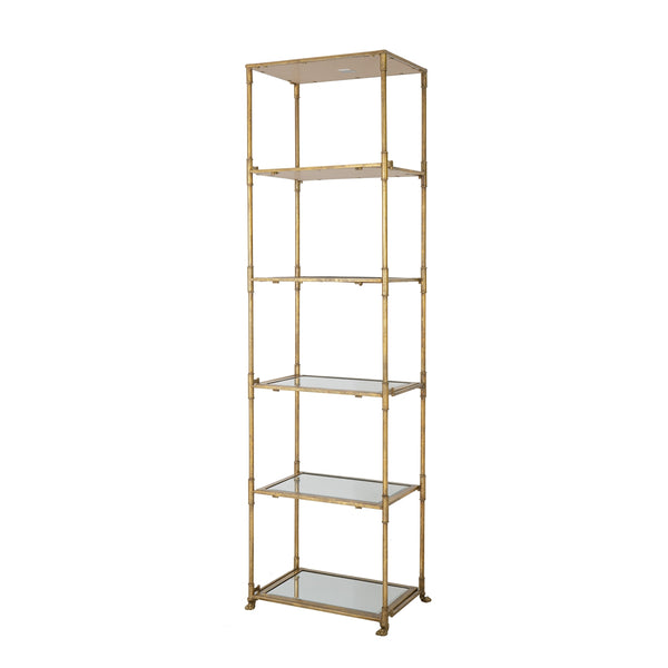 English Elm Antique Mirrored Six-Tier Shelving Unit with Iron Frame, Sleek Sparkle Display Shelf 73x24x7" W2078P370621