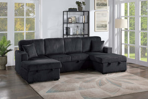 English Elm Chocolate Corduroy 3 Piece Sectional Sleeper Sofa with Raf Laf Chaise Storage Seating Black B011S02170