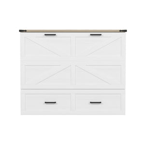English Elm Full Farmhouse Murphy Cabinet Bed with Charging Station and Large Drawers, Space-Saving Guest Solution White 52.25 L x 26.25 W x 5.25 H N733S237853W