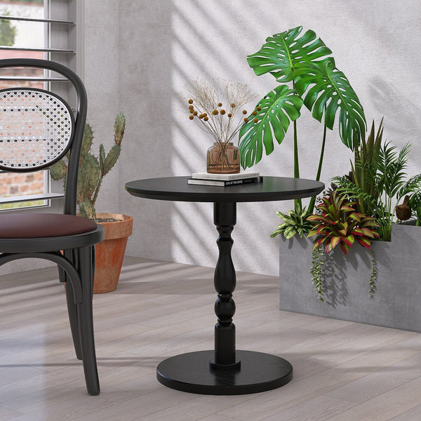 English Elm 23'' Black Accent Round Table - Modern 23" Small Side Table with Solid Wood Legs, Water-Resistant MDF, Versatile Nightstand W2295P339118