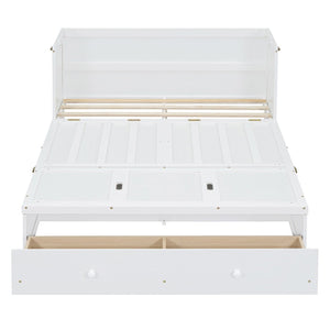 English Elm Full Size Wall Murphy Bed Cabinet with Storage Drawer and Built-in Usb Charging White N708P205903K
