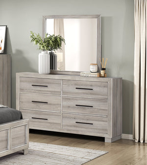 English Elm Modern Six-Drawer Dresser with Antique Brass Pulls, Fully Assembled Contemporary Wood Blend Storage, Smooth-Glide Drawers for Durable Everyday Use Gray 62.5 L x 20 W x 42 H B011P389526