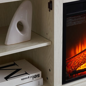 English Elm Embossed TV Stand with 23" Electric Fireplace Insert, 65" TV Console with Ample Storage & Cable Management Ameican White Oak W1758S00036