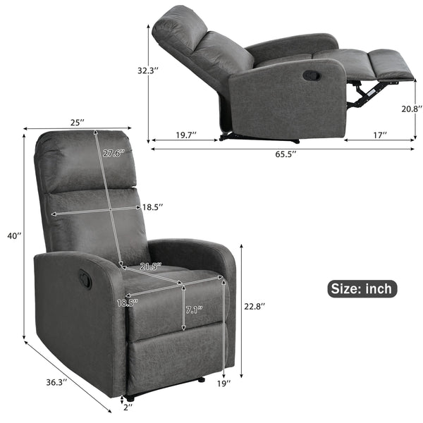 English Elm Christopher Knight Home® - Modern Recliner Plush Manual Recliner Chair with Ergonomic Support, 3-Position Backrest, Durable Fabric Comfort Grey N763P256491D