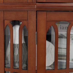English Elm Corner Curio Cabinet with 6 Shelves, Tempered Glass Display, Built-In Lighting, Mirrored Back Walnut W1693P216949